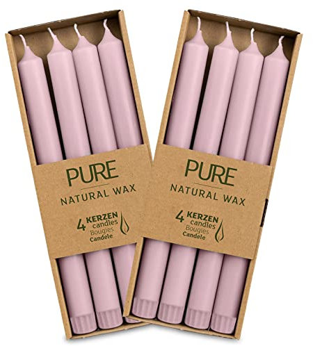 100% PURE NATURAL Stabkerze Haushaltskerze nachhaltig Natürliches Wachs 25 cm 10h RAL Germany ohne Duft Ökokerze Biokerze (Antikrosa)
