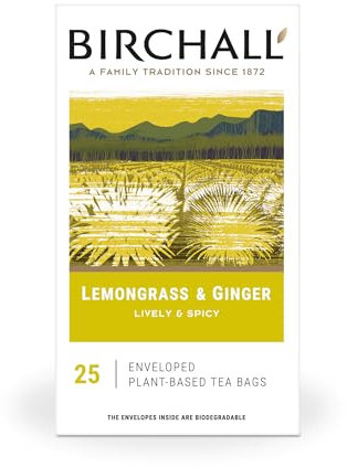 Birchall Tea Bags, Lemongrass & Ginger Tea Gift Set, Experience the Bright and Spicy Flavors of Lemongrass & Ginger Tea, 6 Boxes of 25 Enveloped Plant-Based Tea Bags