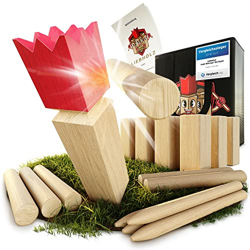 Liebholz® Premium Kubb Wikinger Wurfspiel [TESTSIEGER] inkl. Tragetasche & Spielanleitung - Original Schwedenschach aus nachhaltigem FSC Gummibaumholz - Robustes XXL Kubb Wikingerspiel für draußen