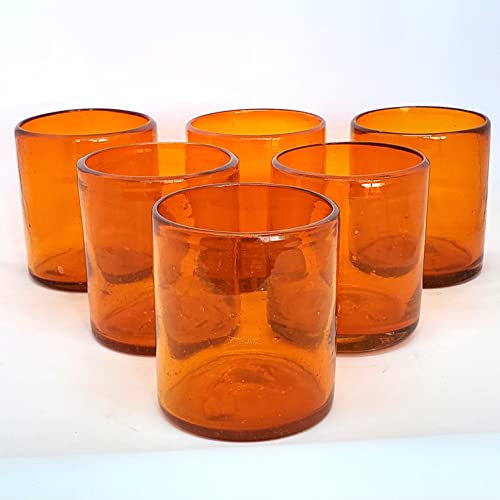 MexHandcraft Solid Orange 9 oz Short Tumblers (set of 6), Recycled Glass, Lead-free, Toxin-Free (9oz Tumbler)