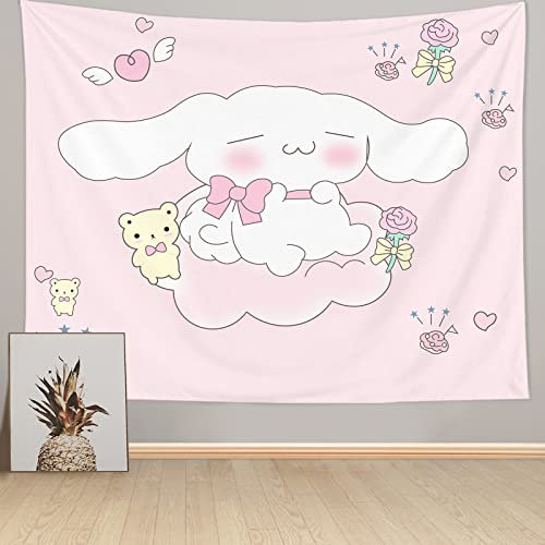 Crokiet Niedlicher Cartoon-Wandteppich, Kawaii-Wandteppich, Raumdekoration, ästhetisch, niedliches Raumdekor, Anime-Wandteppich für Schlafzimmer, Wohnzimmer, Teenager, Mädchen, Raumdekoration, rosa