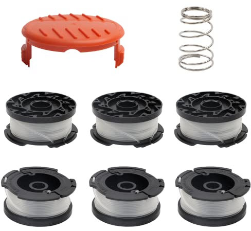 AMZSKU Confezione da 6 bobine di filo A6481 A6485 per decespugliatore Black Decker STC1820CM STC1820PC STC1820EPC STC1840EPC ST5530 ST1823 GLC1823L20 (6 confezioni + 1 copertura + 1 molla)