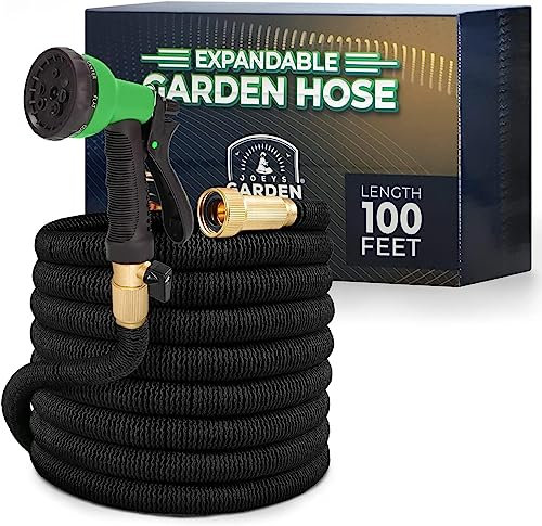 Tubo Estensibile da Giardino 30 M/ 100 ft, 3/4 Connessioni in ottone 3450D Tessuto, Kink-Free, 8-Funzione Tubo Flessibile Acqua (Nero)