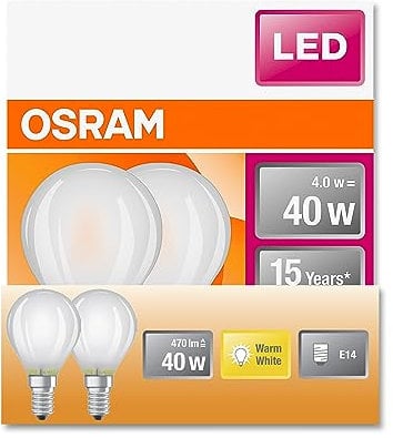 OSRAM LED Star Classic P40 LED Lampe für E14 Sockel, Tropfenform, GL FR, 470 Lumen, warmweiß (2700K), Ersatz für herkömmliche 40W Glühbirnen, nicht dimmbar, 6er-Pack, White
