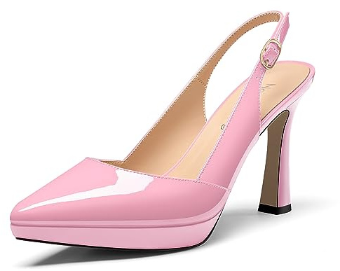 NobleOnly Donna Spillo Alto High Tacco Heel a Punta Slingback Piattaforma Pumps Slip-on Fibbia Casual Dress Scarpe 10 CM Heels Rosa A 43 EU