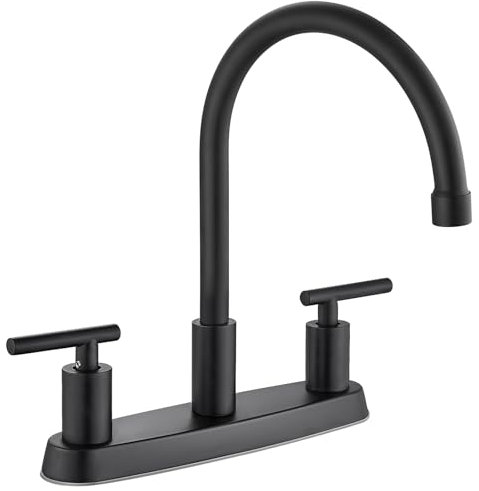 Cinwiny Mitigeur Robinets de cuisine pour évier à 3 trous, arc haut, bec rotatif à 360 °, noir mat, 2 poignées, robinet de cuisine central de 20,3 cm avec lignes d'alimentation