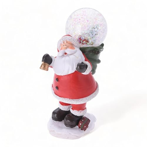 MIJOMA Festliche Schneekugel mit Weihnachtsmotiv | Zauberhafte Tischdekoration | Liebevolle Details | Handbemalt | Hergestellt aus stabilem Kunststein (5 x 6 x 13 cm, Santa mit Glocke)