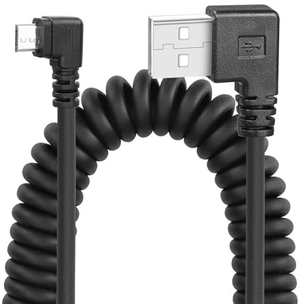 YACSEJAO Cable Micro USB en espiral, USB 2.0 a Micro USB 90 grados de sincronización y carga de cable de primavera para Smartphone Tablet Cargador de coche (doble izquierda)