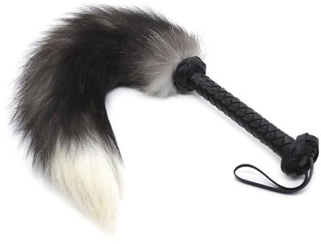 BEABAG Fuchsschwanz Plüsch Peitsche mit Leder Griff Slave Flogger zur Verführung des Partners Cosplay Erotische Peitsche für SM Sex Strap Flogger Sexspielzeug Cosplay