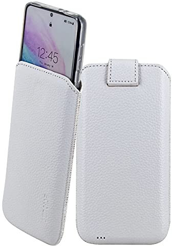 Suncase Leder Tasche kompatibel mit Google Pixel 8A 5G Hülle mit ZUSÄTZLICHER Transparent Case | Schale | Silikon Bumper Handytasche (mit Rückzugsfunktion und Magnetverschluss) in vollnarbig-Weiss