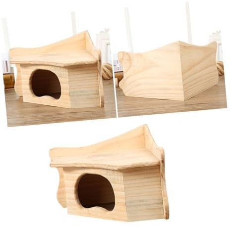 BUGUUYO Wooden Hamster House Natural Cabin for Pets Fun Hideout Play Spot for Hamsters Rabbits Hedgehogs and Squirrels Safe and Creative Design