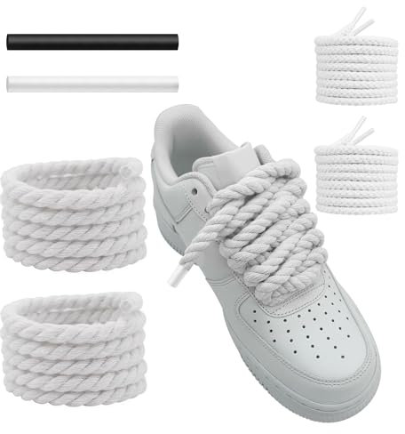 UamGlsob Lacci Corda Per Air Force 1 Sneaker, 15mm Spessi Larghi, Lacci per Scarpe in Cotone Robusto, Stringhe Grossi da Corsa Sportive, Rope Laces (White, 54''/140cm)