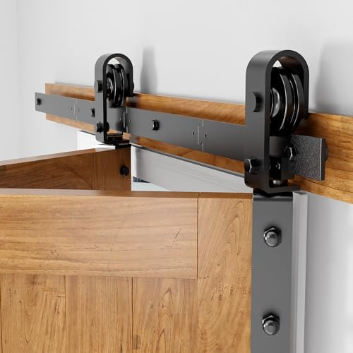 SANKEYTEW 4FT/121.9CM Bifold Sliding Barn Door Hardware Track Kit for Double Bi-Folding Closet Door,Heavy Duty Roller for Smooth and Quiet Sliding,Easy Install,Black(Doors Not Included)