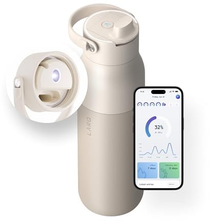 LARQ Bouteille PureVis 2 1 L - Bouteille d’eau auto-nettoyante avec purificateur UV, acier inoxydable isolé, application de suivi, réutilisable, Garantie 2 an, Mojave Dune