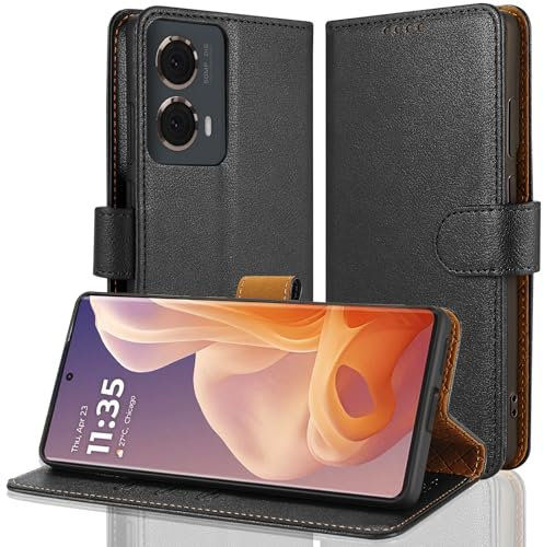 Case Collection for Motorola Moto G85 Case - Leather Folio Flip Kickstand Shockproof Phone Cover with RFID Blocking Card Slots Wallet for Motorola G85 5G Case Black