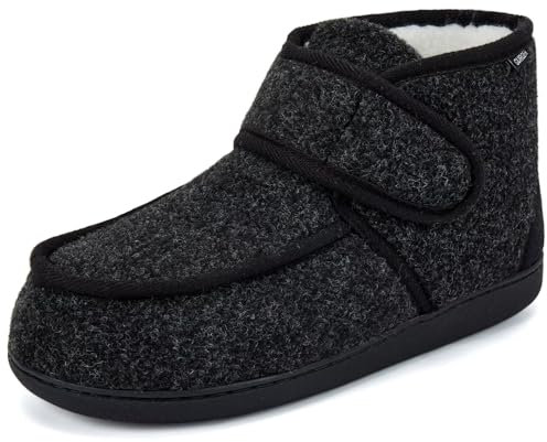 GURGER Zapatillas de Estar por Casa de Hombre Invierno Forro de Peluche Botas de Casa Diabéticos Pantuflas de Casa Altas Botines Negro 44 45