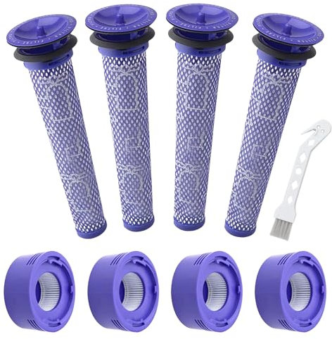 Ryvina V7 V8 - Filtro de aspiradora de repuesto compatible con Dyson V7 V8 Animal V8 Absolute Cordless Vacuum, # 965661-01 967478-01, 4 prefiltros, 4 postfiltro, 1 cepillo