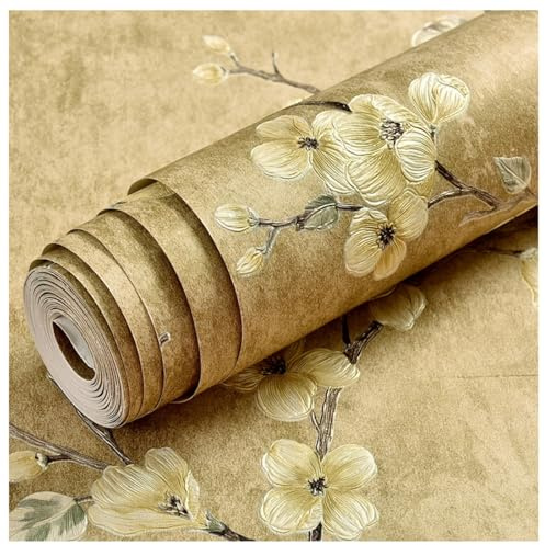 Tapete Selbstklebend Blumen Vintage Grün/weiß/beige Retro Wandaufkleber Vliestapete Peel and Stick Wallpaper Floral Wandpapier for Glatte Wand Wohnzimmer Schlafzimmer und Büro(1,53x1000cm/20.8x393.7in