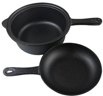 HESHUYAN Tegame Terracotta Padella in ghisa Non Rivestita, casseruola Multifunzione, 22 cm Pentola in Ghisa con Coperchio