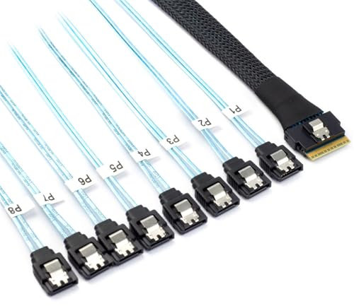 xiwai Slimline SAS 4.0 SFF-8654 8i 74-poliger Host Raid auf 8 SATA 7-poliges Ziel Datenübertragungs-Festplatten-Fanout-Raid-Kabel 1-auf-8-Splitter 1,0 m