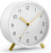 Jisile Analog Alarm Clock Silent Non-Ticking, Classic Metal Bedside Clock with Night Light and Large Display, Battery Operated Alarm Clock for Bedroom, Children, Elderly (White)