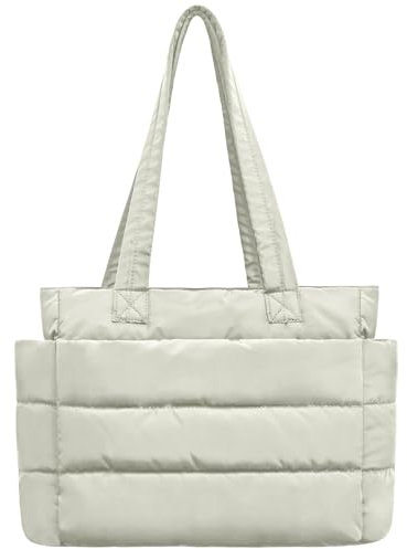charlore Tote Bag for Women with Zipper, Soft Lightweight Puffy Tote Bag with Compartments, Quilted Shoulder Bag Handbag for Travel, Work, Sport