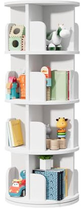 WUDLEP Drehbares Bücherregal, Standregal, 4 böden,360° Grad Display, Lagerregal für Kinder und Erwachsene, multifunktionales Bücherregal Massivholz