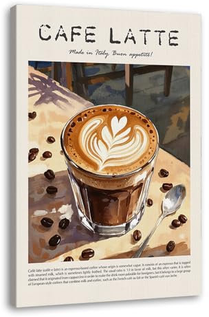 Wanddekoration, Kaffee Latte Amerikanischer Espresso Cappuccino Kaffee Wanddeko für Zuhause Küche (20 x 30 cm), gerahmt)