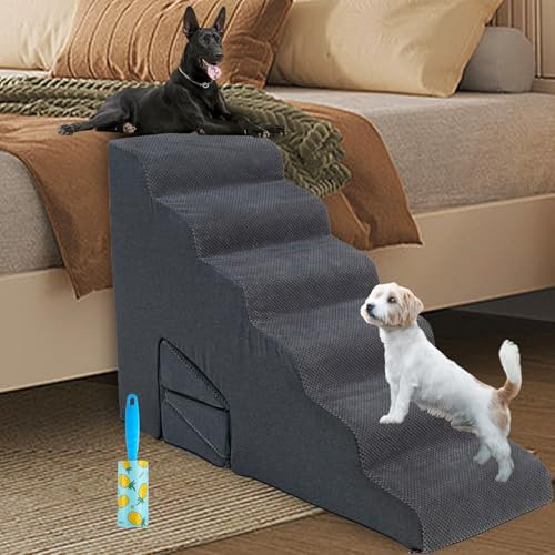 LitaiL - Escaleras y escalones para perros para camas altas de 30 pulgadas de alto, escaleras para mascotas de 6 escalones para perros pequeños y grandes, rampas antideslizantes para perros con 3