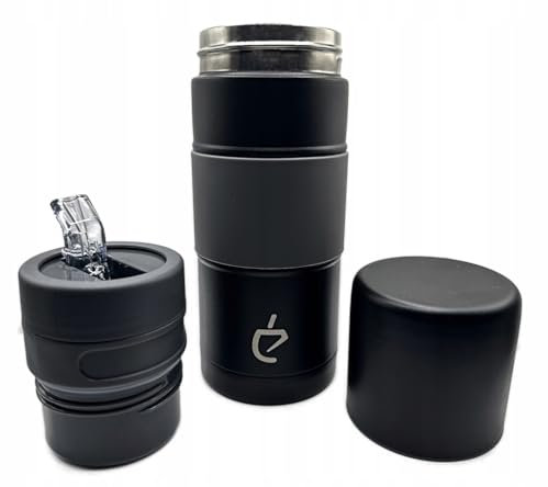 UN MATE Yerbomos Autocebante – Termo, bombilla y mate 3 en 1 – 500 ml de acero inoxidable – Colchón negro para yerba mate – Ideal para viaje y uso diario