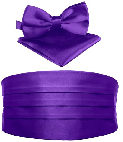 BomGuard Fascia da Smoking Uomo Set di 3 Pezzi, Papillon e Fazzoletto taschino,viola