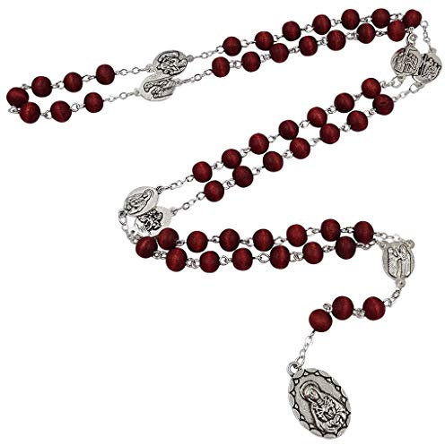 YXBZKGDCNG Seven Sorrows of Mary Rosary Chaplet Red Rose Scented Wooden Beads Catholic Jewelry Necklace for Women Men with Rosary Box,Wood,No Gemstone