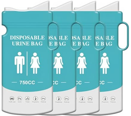 IKOPFLN 4 Stück Tragbares Urinal für Unterwegs, Urinbeutel für Unterwegs, Einweg-Urinbeutel mit Gel mit Griff, Notfall Toiletten für Männer Frauen Patienten Kinder Camping Wandern Auto Reisen
