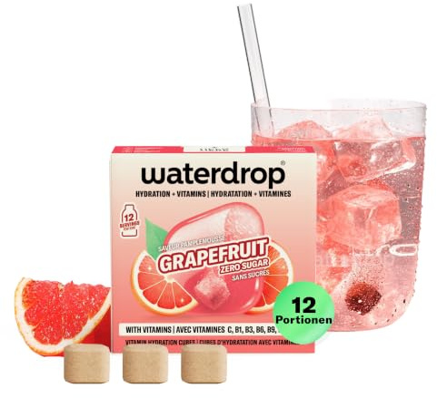 waterdrop® Microdrink Limonade: Grapefruit, 12 Drops Würfel, zuckerfreies Getränkpulver, fruchtige Sorte, Frucht- und Pflanzenextrakten, mit wertvollen Vitaminen, Wasserzusatz