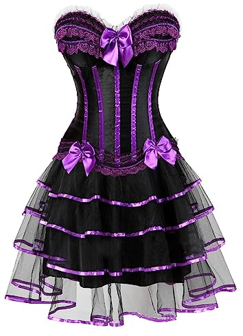 AEGJEGVD Moulin Rouge Gothic Corsagenkleid Korsett Spitenrock Übergrößen Steampunk Korsett Kleid Corsage Elegant Spitzenrock Festliches Outfit Vintage Mittelalter Kleid Für Karneval Angebote
