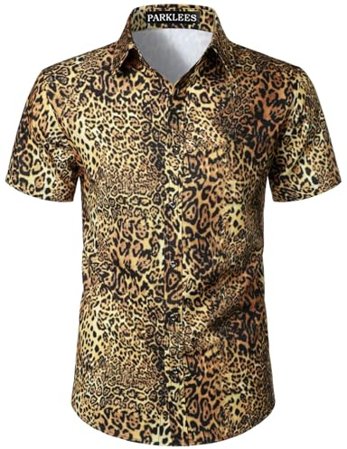 PARKLEES Men's Leopard Print Casual Printed Shirt | Cheetah Shirts, Fashion, Short Sleeve, Button Down, Button Up