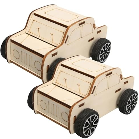 jojofuny Holzauto Spielzeug Kinder DIY Bausatz Wissenschaftsprojekt 11X8.5X5.8 cm Holz Konstruktionsspielzeug Fördert Motorik Kreativität Jungen Mädchen