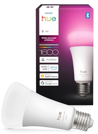 Philips Hue Smart LED A67 Lampe, Weiß und Color Ambiance, E27 Fassung, 11,8W, Vollspektrumlicht 1000K-20000K, 1600 Lumen, dimmbar, kompatibel mit Alexa, Google Assistant und Apple Home, 1er Pack