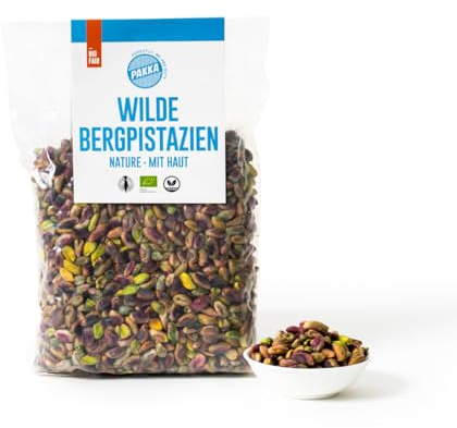 PAKKA – Bio Fairtrade aromatische wilde Berg Pistazienkerne, roh und ungeröstet, 500gr, Öko Rohkost Pistazien, direkt hergestellt und abgefüllt vom Produzenten in Usbekistan, vegan, Value-Pack 0,5kg