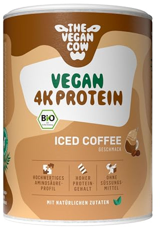 THE VEGAN COW Vegan 4K Protein - Iced Coffee | Bio-Proteinpulver | 21g Protein pro Portion | 300g | ohne Süßungsmittel | 100% natürliche Zutaten | ohne Allergene