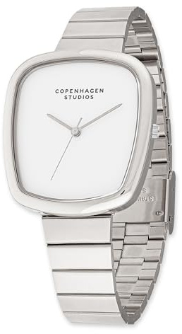 Copenhagen Studios Curved Watch - Silber, 34 mm - Elegante Damenuhr aus poliertem Edelstahl mit Quarzwerk - analoge Armbanduhr - 3 ATM wasserdicht - Kratzfest