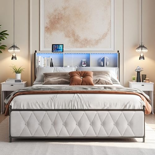 Lazyspace Polsterbett 160x200 cm Modernes Doppelbett mit Stauraum, 4 Groß Schubladen, USB und Typ-C-Anschlüssen, LED-Beleuchtung, Kopfteil, Lattenrost, Stauraumbett Bettgestell, Jugendbett, Samt