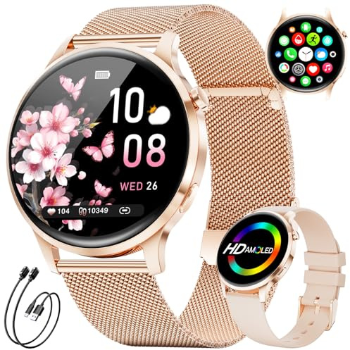 LIGE Montre Connectée Femme 1.32 AMOLED avec Appel Bluetooth, Smartwatch IP68 avec Fonction Féminine/Sommeil/Cycle menstruel/120+ Modes Sport/Fréquence Cardiaque/Podomètre Calories pour Android iOS