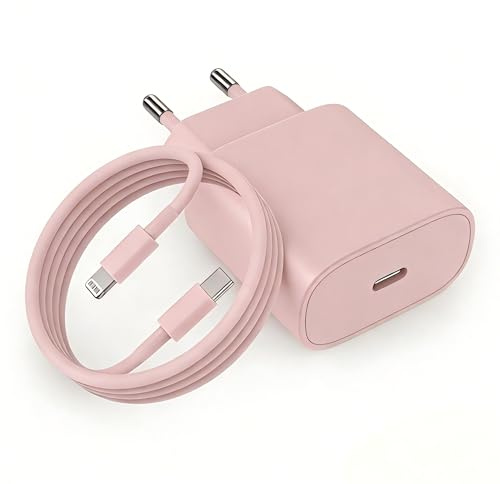 20W Ladegerät für iPhone 14 13 12 11 SE Pro Max/Plus &2M Schnellladekabel | 20W Schnellladegerät& &2M USB C auf Lightning Ladekabel für iPhone 14/13/12/11/iPad, USBC Charger/ Netzteil/ Stecker Rosa