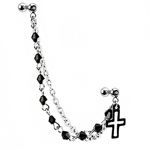Piersando Tragus Helix Ohr Piercing Cartilage Knorpel Stab Stecker 316 L Chirurgenstahl Doppel Kreuz Schwarz