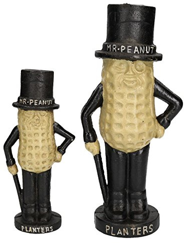 Large & Small Mr. Peanut Money Box Bank Jar Planters Mascot Cast Iron Statue