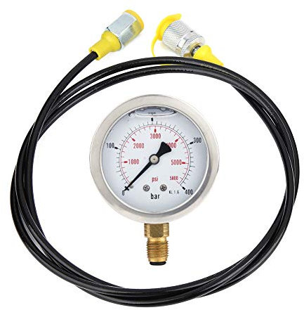 Hydraulisches Manometer-Set, hydraulischer Druckprüfer M16 x 2-BSP1/4 + 0 ~ 400 Bar/6000 PSI Hydraulikschlauch-Testpunkt-Kupplung, 1,5 m Schlauchdruckprüfanzeige