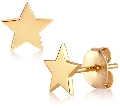 Brandlinger ® Stern Mond Ohrstecker Silber 925. Ohrringe Silber 925 vergoldet (Silber und Gold). Schmuck Damen vergoldet mit 18 Karat für Frauen und Mädchen. Größe der Ohrringe 7mm.