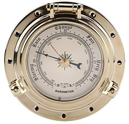 Sorand Yacht Barometer, Rome Retro Barometer Clock Temperature Humidity Meter, Boat Barometer for Navigation Marine RV Yacht Boat SUV(Golden Barometer)