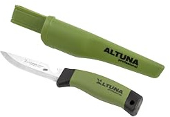 Puñal Multiusos - Modelo 8455 - Hoja Dentada 10 cm - 21,5 cm de Longitud - Acero Inoxidable - Incluye Funda y Abrechapas - Color Negro y Verde - Accesorios y Mantenimiento - Altuna